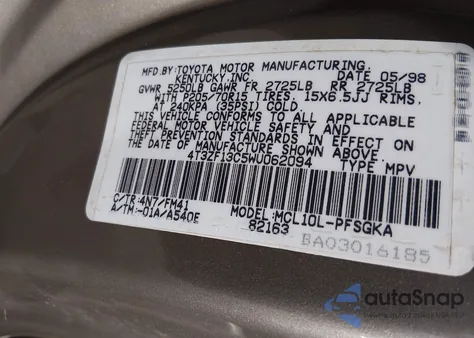 1998 Toyota Sienna Xle z USA, uszkodzony, nr VIN 4T3ZF13C5WU062094